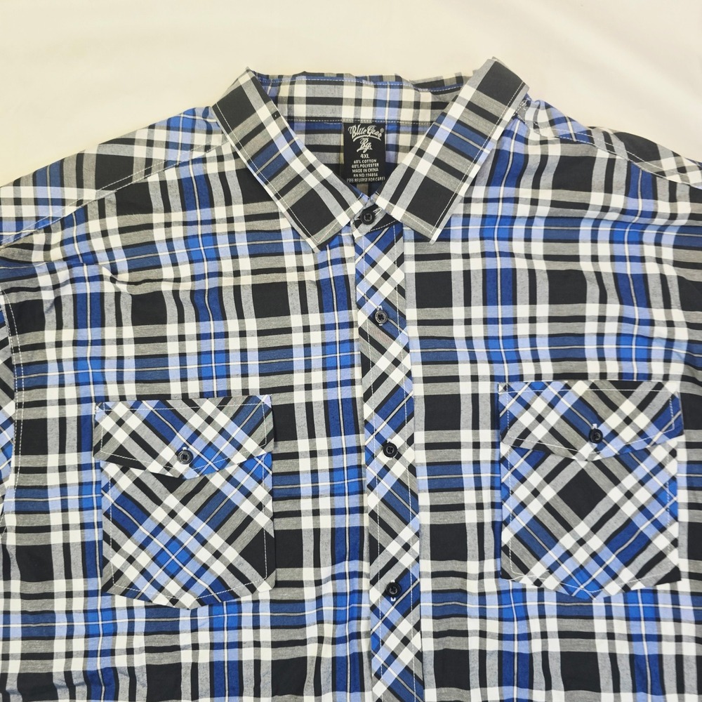 Blue Gear Men's Plaid Button Down Shirt 4XL Blue Long Sleeve Pocketed A222